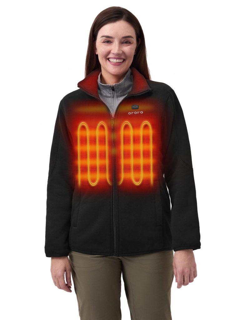 Women’s 4-Zone Fleece Heated Jacket with Heated Collar, Heating Fleece Jacket with Rechargeable Battery