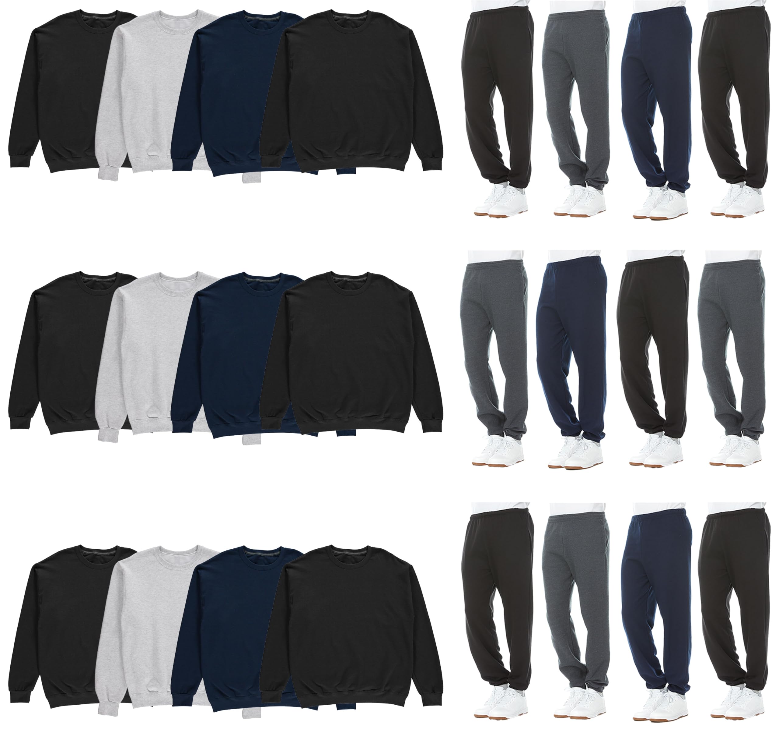 24 Pack of 12 Mens Jogger Pants and 12 Crewneck Sweatshirts, Bulk Wholesale Popular Donation Charities Events