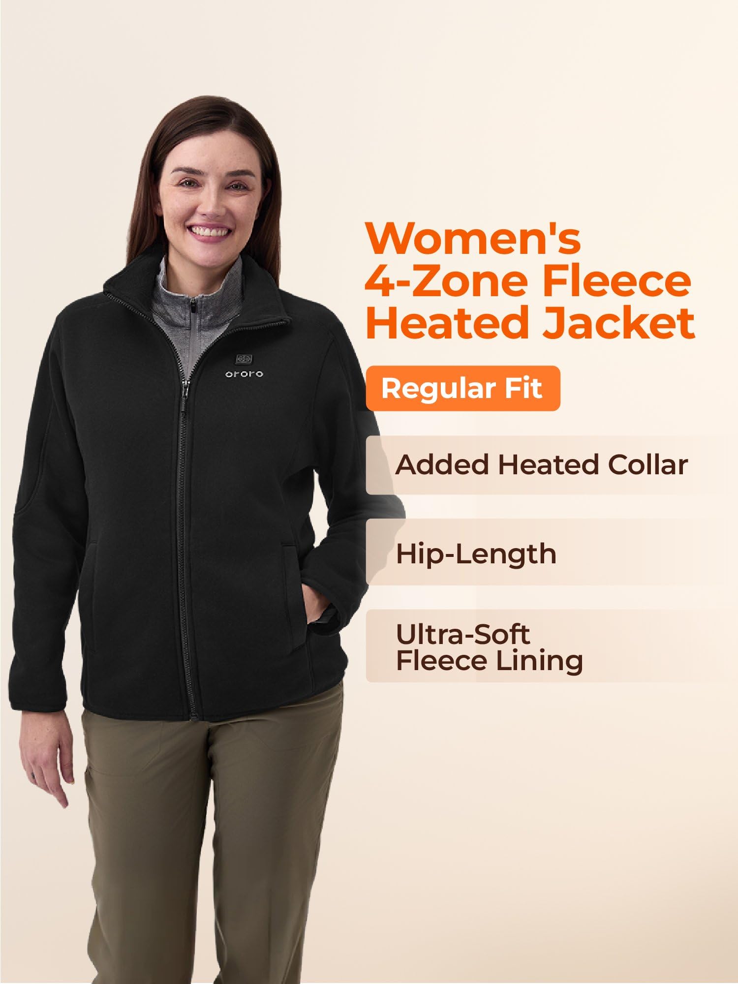 Women’s 4-Zone Fleece Heated Jacket with Heated Collar, Heating Fleece Jacket with Rechargeable Battery - 图片 6